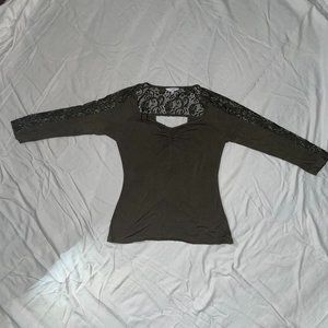 CANDIES olive green cut out blouse with mesh back and sleeve details